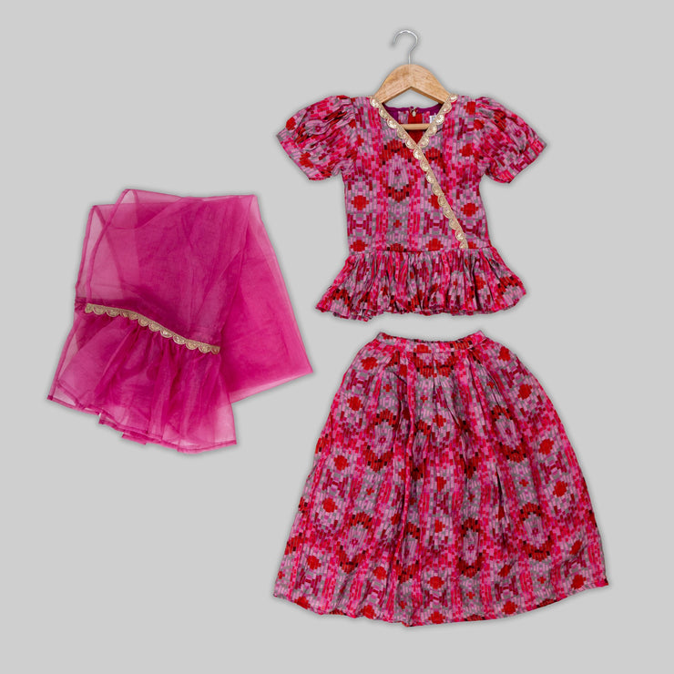 Pre Order: Pink Floral Lehenga Choli Set For Girls