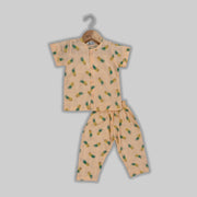 Peach Cotton Pineapple Printed Sleepwear For Boys