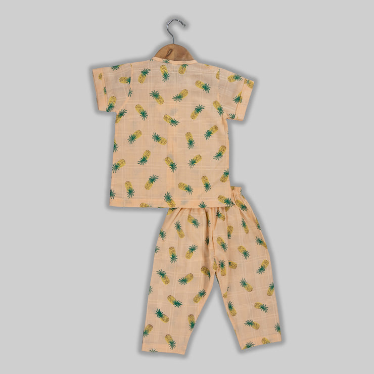 Peach Cotton Pineapple Printed Sleepwear For Boys