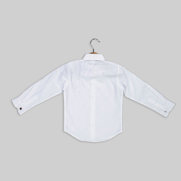 White Cotton Shirt For Boys With Superhero Motif