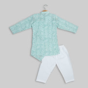 Blue Cotton Printed Kurta Pyjama for Boys