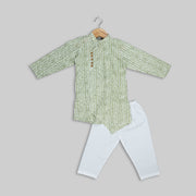 Green Cotton Printed Kurta Pyjama for Boys