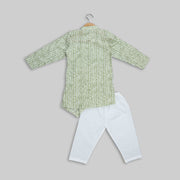 Green Cotton Printed Kurta Pyjama for Boys