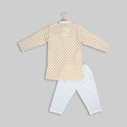 White Cotton Flower Printed Kurta Pyjama for Boys