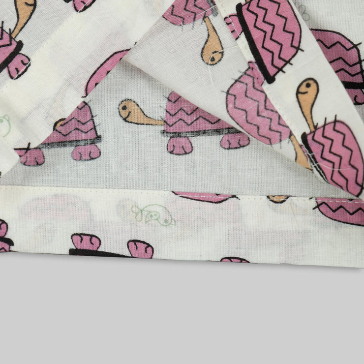 White Cotton Tortoise Print Sleepwear For Kids