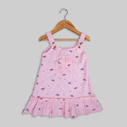 Pink Cotton Rainbow Print Frock For Girls