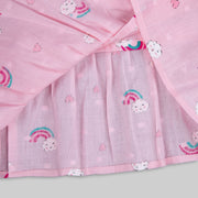 Pink Cotton Rainbow Print Frock For Girls