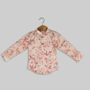 Peach Cotton Printed Kurta Shirt For Boys