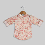 Peach Cotton Printed Kurta Shirt For Boys