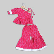 Pink Cotton Ikat Top and Sharara Set For Boys