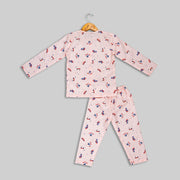 Peach Cotton Helicopter Print Sleepwear For Kids