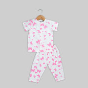 White Cotton Butterfly Printed Sleepwear For Girls