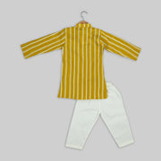 Yellow Cotton Striped Kurta Pyjama For Boys