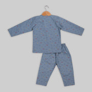 Blue Cotton Car Print Sleepwear For Boys