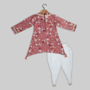 Pink Kurta With White Dhoti Pant For Girls