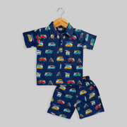 Blue Hosiery Transport Print Co-ord Set For Boys