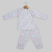 White Cotton Paw Print Sleepwear For Girls