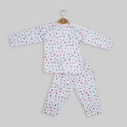 White Cotton Paw Print Sleepwear For Girls