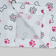 White Cotton Paw Print Sleepwear For Girls