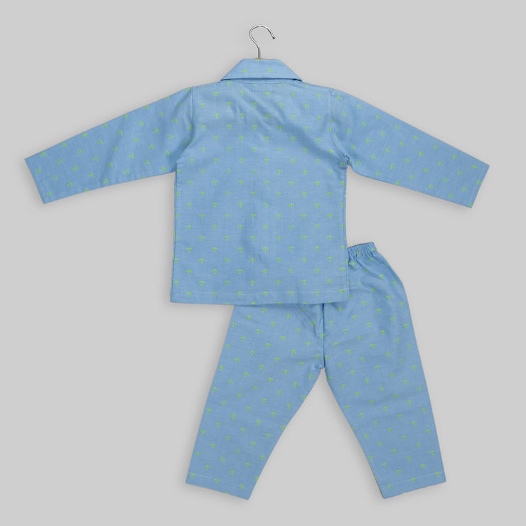 Blue Cotton Nautical Print Sleepwear For Boys