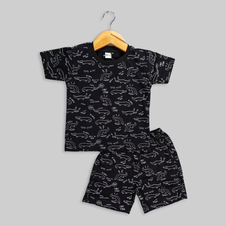 Black Hosiery Co-ord Set For Boys