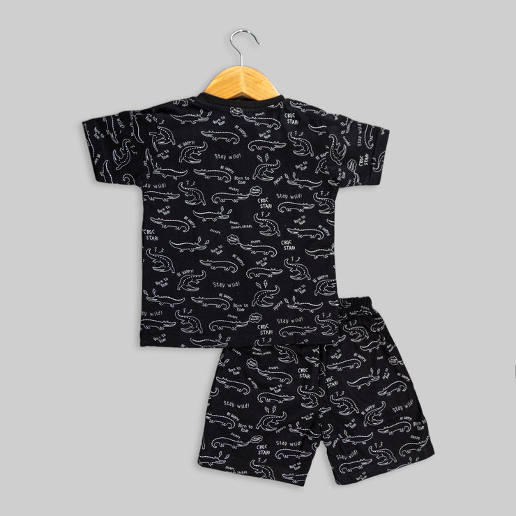 Black Hosiery Co-ord Set For Boys