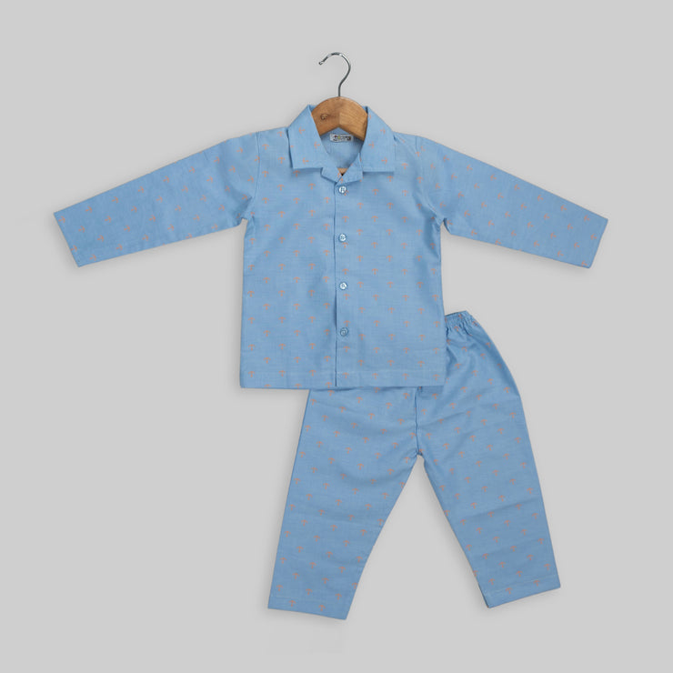 Blue Cotton Nautical Print Sleepwear For Boys