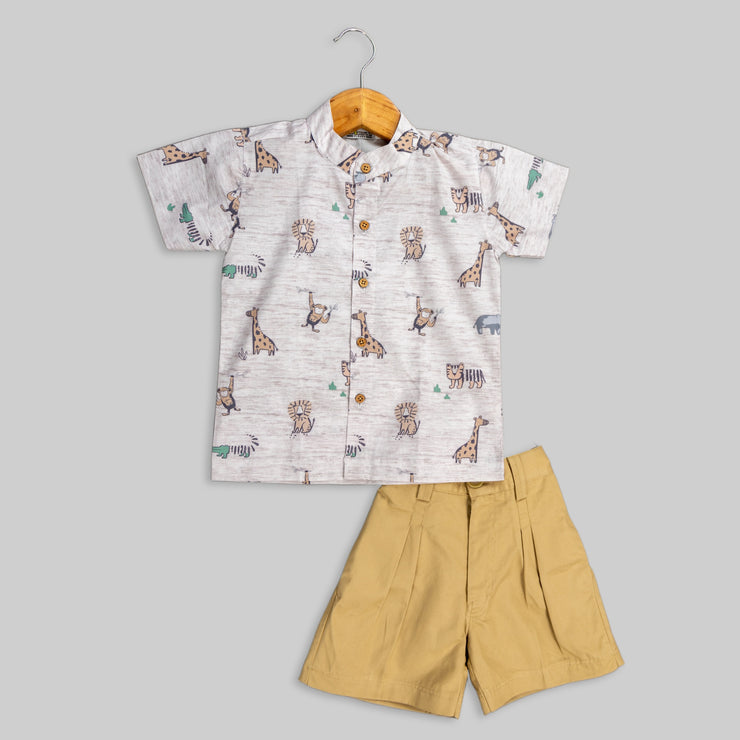 Beige Shirt and Pant Set For Boys