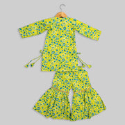 Green Cotton Kurti and Sharara Set For Girls