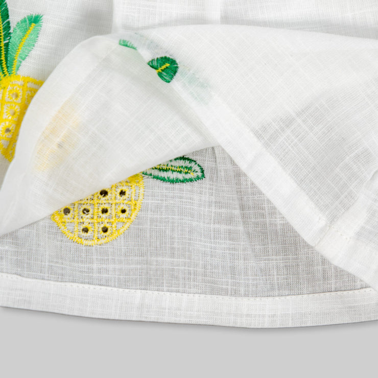 White Cotton Frock With Pineapple Embroidered Motif For Girls