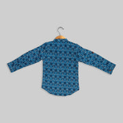 Blue Cotton Printed Kurta Shirt For Boys