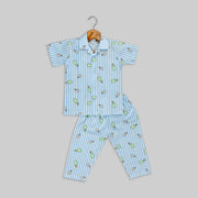 Blue Cotton Hot-air Balloon Printed Sleepwear For Boys