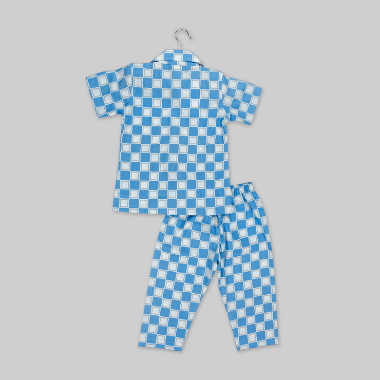 Blue Cotton Checks Printed Sleepwear For Boys