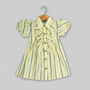 Yellow Cotton Striped Dress For Girls