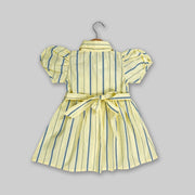 Yellow Cotton Striped Dress For Girls