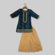 Green Kurti And Beige Palazzo For Girls