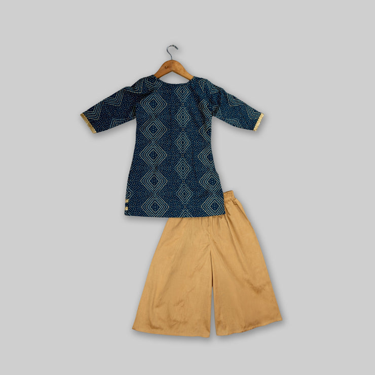 Green Kurti And Beige Palazzo For Girls